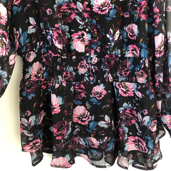 Roaman’s plus size floral peplum tiered blouse top - Picture 3 of 8